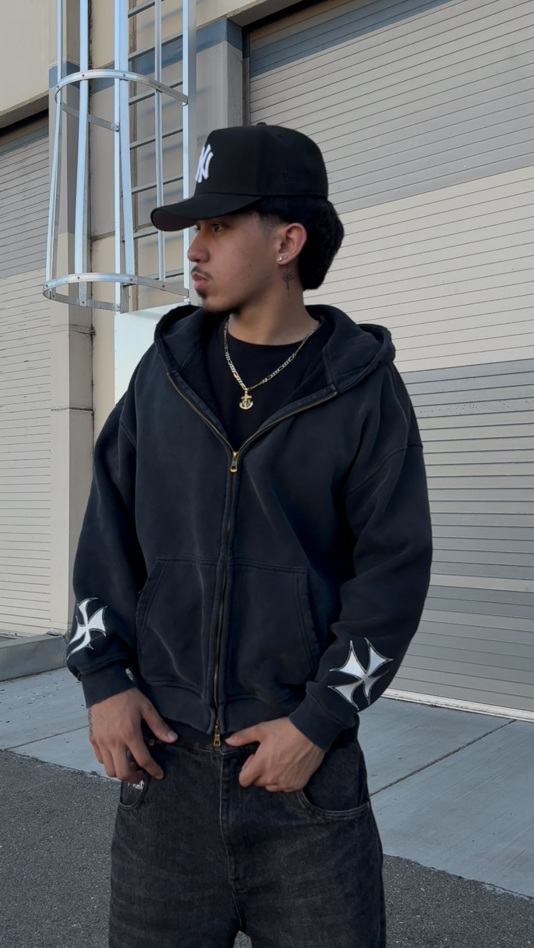 Black Cross Zip-Up Hoodie