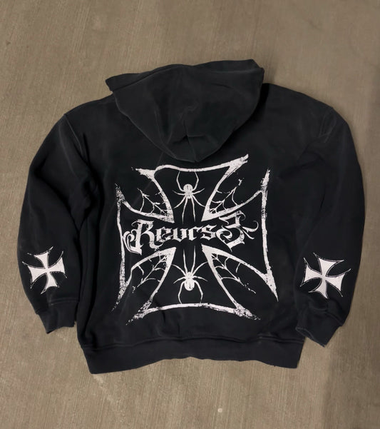 Black Cross Zip-Up Hoodie