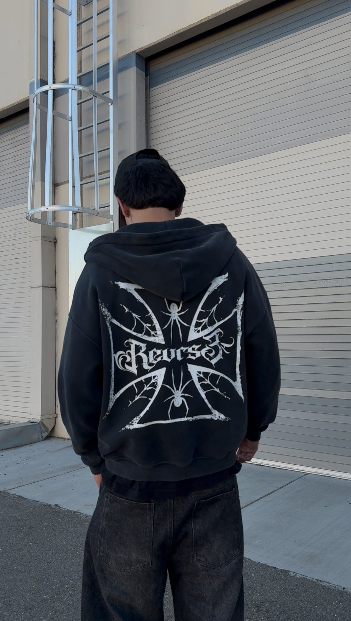 Black Cross Zip-Up Hoodie